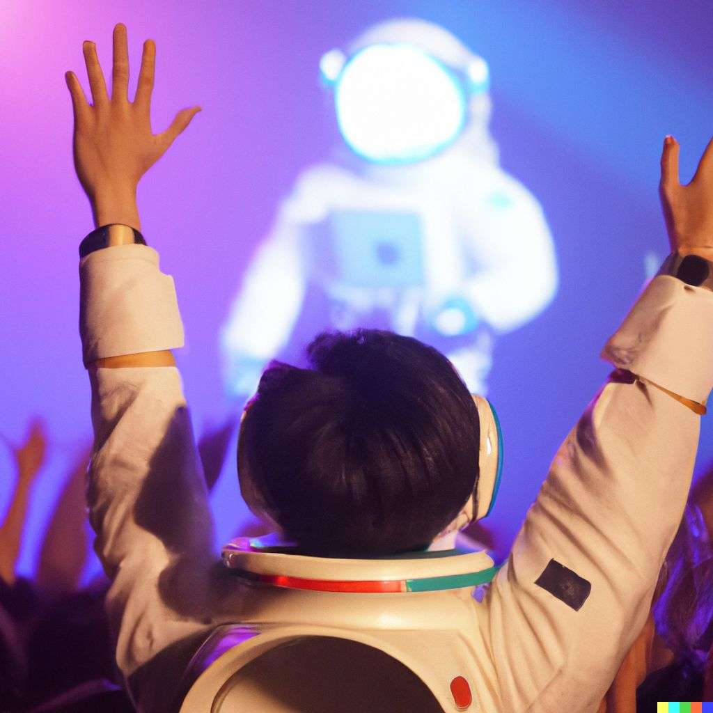 an astronaut at a music concert